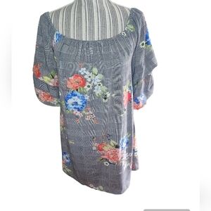 Women's black/white gingham floral elbow sleeve dress size L